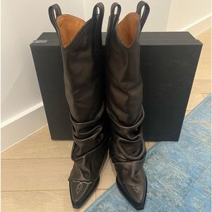 R13 BRAND NEW -MID COWBOY BOOTS WITH SLEEVE - BLACK LEATHER 37